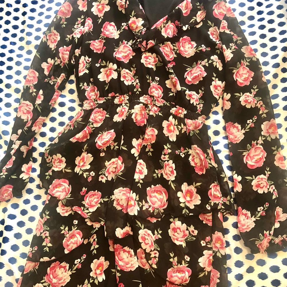 Black layered ruffle dress with flowers